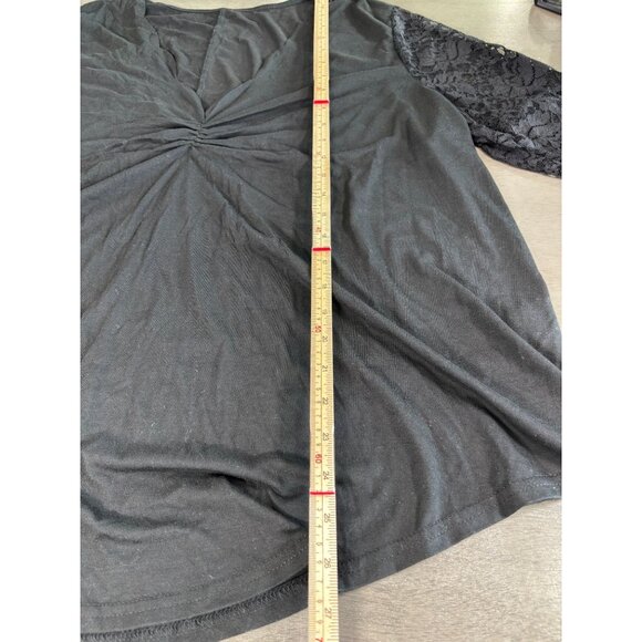 Shein Curve Black Long Sleeve Top With Lace Details & Ruched Front Size 4XL - Picture 8 of 8